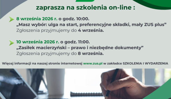 Informacja dot. szkoleń organizowanych przez ZUS Oddział Częstochowa.